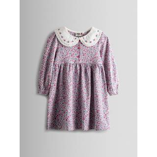 Jojo Maman Bébé JoJo Maman Bébé Pink Ditsy Floral Embroidered Collar Button Front Dress - 8086cm
