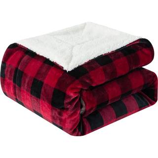 Elegant Comfort Luxury Ultra-Plush Velvet Touch Buffalo Plaid Fleece Throw - Bldt Varm Hyggelig Micromink Sherpa-bagside vendbart tppe til seng