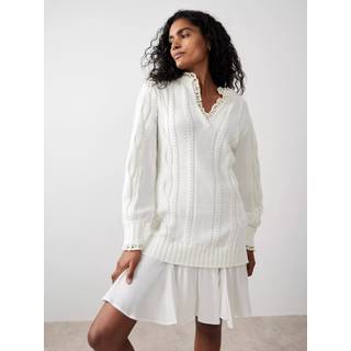 Mint Velvet Mint Velvet White Cable Knit Gathered Hem Mini Dress - X-Large