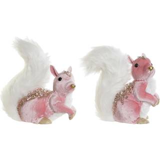 Julepynt DKD Home Decor Hvid Pink Egern 20 x 11 x 22 cm (2 enheder)