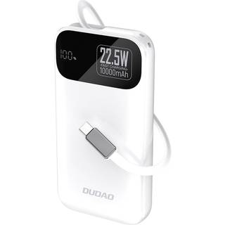 Dudao K31 10000 mAh 22,5W PD Powerbank med indbygget USB-C-kabel - Hvid