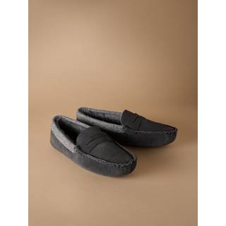 Next Grey Signature Suede Fabric Trim Moccasin Slippers