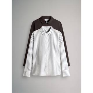 The Set The Set Chocolate Brown/White 2 Pack Poplin Shirts - medium
