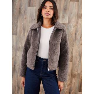 Threadbare Threadbare Teddystof Bomberjakke med krave og lynlås