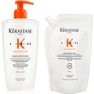 Kerastase Haarpleje Nutritive-Begrænset udgaveNæringsrigt genopfyldningssæt Nutritive Bain Satin Riche genopfyldelig pumpeflaske 500 ml + genopfyldningspakke shampoo 500 ml 500 ml (1.378,00 kr / 1 l) - 500 ml