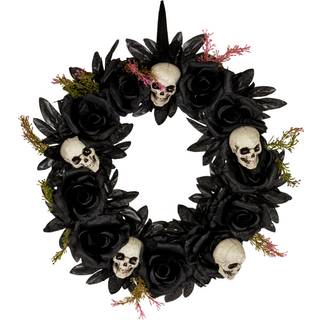 Halloween Türkranz mit Schwarzen Rosen & Totenköpfen 44cm Ø