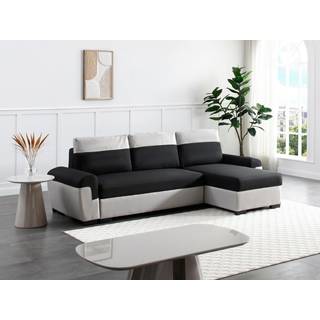 Reversibel og konvertibel hjørnesofa i sort og lysegrå stof GABY II