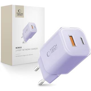 Tech-Protect 33W Vægoplader - 1x USB-A / 1x USB-C - Lilla