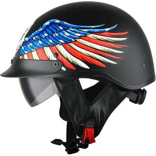 1Storm Motorcykel Half Face Hjelm Knallerter Scooter Pilot med udtrkkeligt indre rget visir Eagle Black