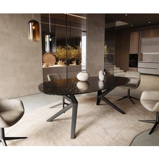 Esstisch Edge Oval 220x120 Reliefglas Rauchschwarz 3D-Design Zenthara kantig Metall Schwarz - Schwarz 3D-Design