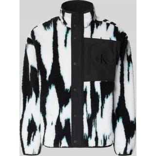 Sherpa Printed Relaxed Mock Neck Jacket - Black - S