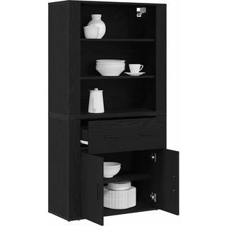 Højskab Med Skuffe Sort Eg 80 X 33 X 150 Cm Konstrueret Træ