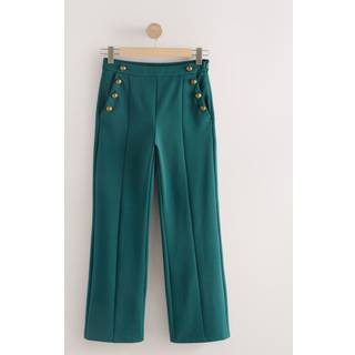Next Teal Blue Ponte Wide Leg Trousers With Gold Button Detailing