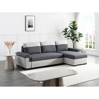 Vendbar og konvertibel hjørnesofa i antracitgråt og lysegråt stof GABY II