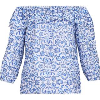 Gina Bacconi Gina Bacconi Emme Blue Floral Off the Shoulder Top with Frill