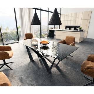 Esstisch Edge 200x100 Reliefglas Rauchschwarz 3D-Design Spider Flachstahl Schwarz