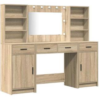 Makeupbord Sæt Med Skuffe 3 Dele Sonoma Eg 78.5 X 41 X 135 Cm