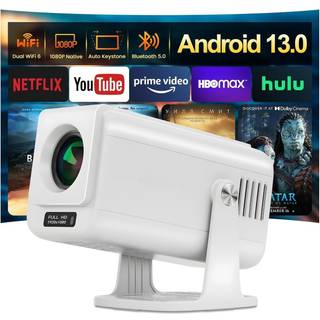 NÖRDIC Smart Projektor Android 13.0, Native 1080P, Auto Keystone, 300ANSI 4K HDR Support, Roterbar Design WiFi 6 & BT, Skærm spejling, ARC