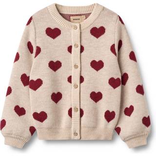 Jacquard Hearts Cardigan, Offwhite Melange, 128 cm