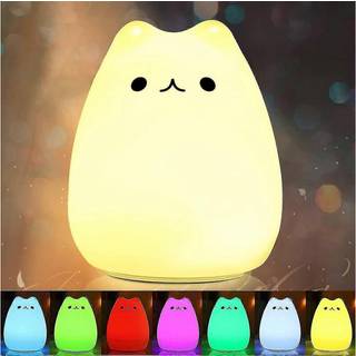 Portable Led Kids Nightlight Kids Multicolor Silicone Cat Lamp, Warm White And 7 Breathing Colors, Faucet Sensitive Control Usb Rechargeable Remote Co
