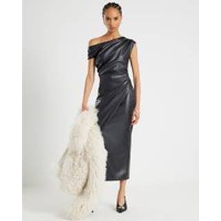 River Island River Island One shoulder Drape Faux Leather Midi Dress - X-Small