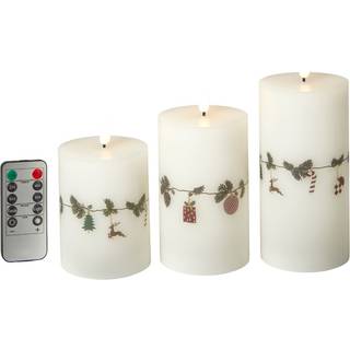 Dacore LED Bloklys Ø7,5 cm. - 3 stk + Fjernbetjening - Juleguirlande