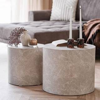 Prague Sofabord - Sofabord, Marmor Look, Rund, Beige Sæt Af 2