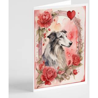 Caroline's Treasures DAC4372GCA7P Borzoi Valentine Roses lykønskningskortpakke med 8 blanke kort med konvolutter, luneful