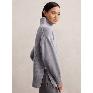 Reiss Reiss Grey Harri Wool Zip-Detail Funnel-Neck Jumper