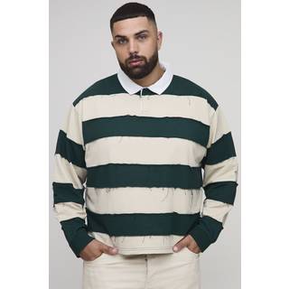 Mens Forest Plus Oversized Boxy Distressed Long Sleeve Rugby Polo