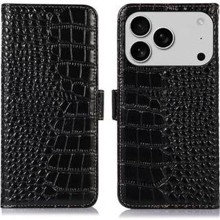 iPhone 17 Pro Max Crocodile Series Læderpung med RFID - Sort