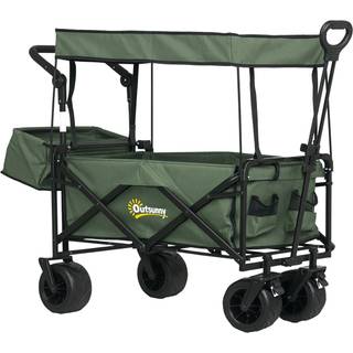 Outdoor Push Pull Wagon Stroller Cart with Canopy Top - Green