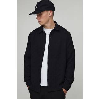 Mens Black Regular Fit Jacquard Collared Shirt