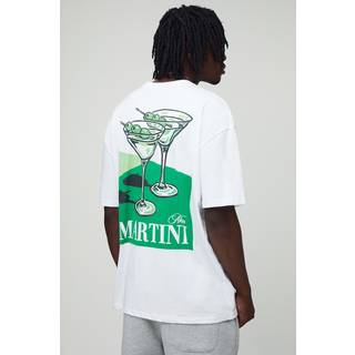 Mens White Tall Oversized Man Script Martini Print T-Shirt