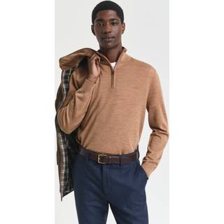 GANT Herre Sweater med halv lynlås i ekstra fin merinould (S) DK SAND MELANGE
