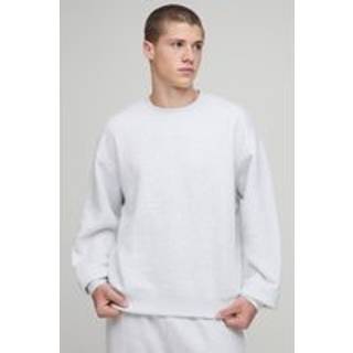 Mens Grey Marl Basic Oversized Boxy Crew Neck Sweatshirt