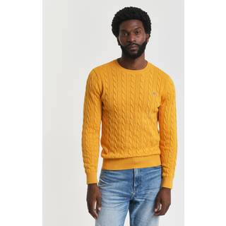 GANT Herre Crewneck sweater af bomuld med kabelstrik (XL) Gul