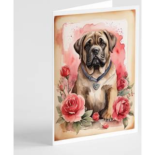 Caroline's Treasures DAC4502GCA7P Mastiff Valentine Roses lykønskningskortpakke med 8 blanke kort med konvolutter, finurlig A7 -størrelse 5x7 bla