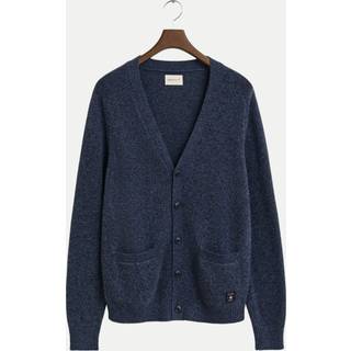 GANT Herre Cardigan i mouliné uldblanding (XL) Blå