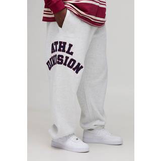 Mens Grey Marl Plus Oversized Fit Varsity Applique Joggers