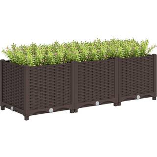 Outsunny 4 x 1 x 1 ft hævet haven seng indendørs udendørs plastplanterboks med dræningshuller til grøntsager urter blomster og sukkulenter brun