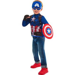 Captain America pakke med top, maske, handsker og skjold – 4–6 år / 116 cm