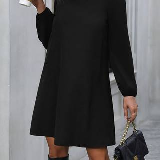 TEMU Christmas Women's Blue A-line Dress With Puff Sleeve Boat Neck - Elegant -length (or Shorter) Hem, Wrinkle-resistant Long Dress For Weddings, Parties & Formal Events - Machine Washable Gown