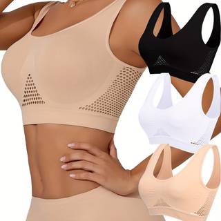 TEMU 3pcs Hollow-out Design Sports Bra, Women's Yoga Tank Comfortable Single-layered Underwear