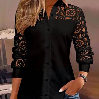 TEMU Women's Sexy Long Sleeve Blouse With Intricate Cut-out Design - Vibrant Lime Green, Button-up Shirt For , Style, Polyester Fabric, Ladies Blouses