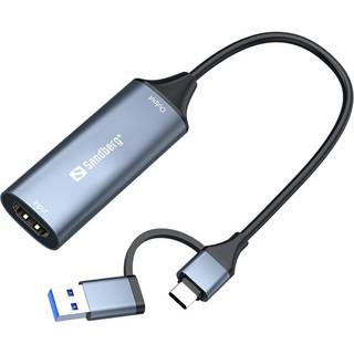 Sandberg 136-70 videokabel adapter HDMI Type A (Standard) USB Type-A + USB Type-C Grå