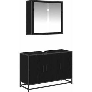 Badeværelsesmøbel sæt med hylde 2 pcs Sort eg Konstrueret træ