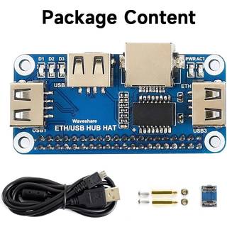 Waveshare Ethernet/USB HUB HAT til Raspberry Pi 1x RJ45 Ethernet-port 3x USB-porte Kompatibel med USB 2.0/1.1 Passer til Zero/Zero W/Zero WH