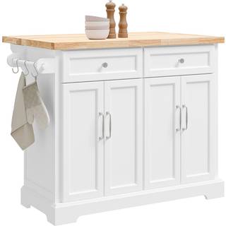 SoBuy Køkkenvogn med udtræksplade, 2 skuffer og hjul - Hvid