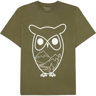 KnowledgeCotton Apparel Single Jersey Big Owl MTN Print T-shirt Herrer størrelse XL farve olivengrøn